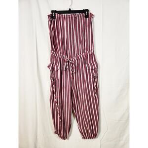 Thread Story Lrg $55 Red/White/Black Strapless Striped Carpenter-Jogger Jumpsuit